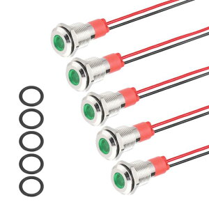 PATIKIL 5�� 10mm(3/8) �C���W�P�[�^�[ ���C�g 12V-24V AC/DC 20mA LED ���^�� �V�O�i�� �����v �h�� IP67 �t���b�g �w�b�h �M���� 150mm(5.9) �P�[�u�� �t�� �{�[�g �� �p �ΐF