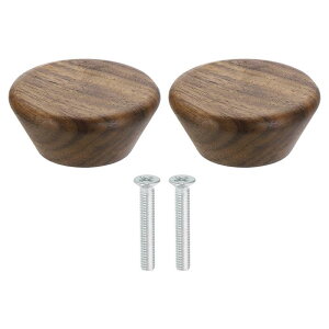 2個の丸い木製引き出しノブ、直径1 3/4インチのフラットヘッドドレッサーノブ、家具の引き出しドレッサークローゼット用のネジ付き木製ノブ、ウォールナット