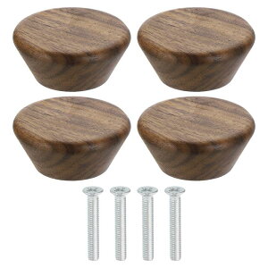 4個の丸い木製引き出しノブ、直径1 3/4インチのフラットヘッドドレッサーノブ、家具の引き出しドレッサークローゼット用のネジ付き木製ノブ、ウォールナット