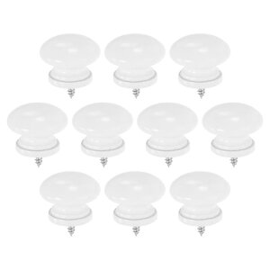 10個の丸い木製引き出しノブ、1.3" x 1.02" 自己攻釘の堅牢な木製ハンドル丸いキャビネットノブマッシュルーム形状の木製ノブ、家具用ドレッサークローゼット、ホワイト