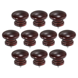 10個の丸い木製引き出しノブ、1.3" x 1.02" 自己攻釘の堅牢な木製ハンドル丸いキャビネットノブマッシュルーム形状の木製ノブ、家具用ドレッサークローゼット用、ティーレッド