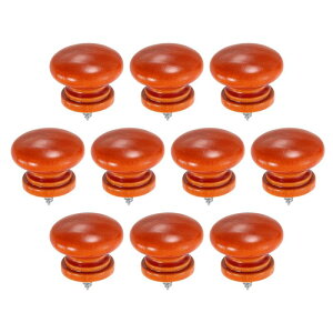 10個の丸い木製引き出しノブ、1.3" x 1.02" 自己攻釘の堅牢な木製ハンドル丸いキャビネットノブマッシュルーム形状の木製ノブ、家具ドレッサー衣装ケース用、イエローブ ラウン