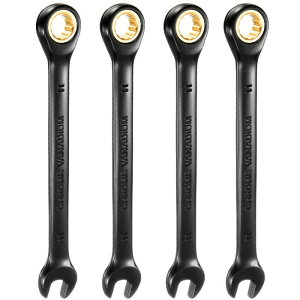4個のラチェットレンチ11mm メトリックオープンエンドレンチ 72ティースCR-Vスチール 12ポイ ントニッケルメッキ組み合わせラチェットレンチ ファスナーナットボルト用