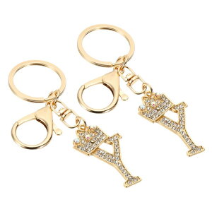 PATIKIL イニシャルレターキーチェーン 2個 レターYクラウンデザ"ャーム 水晶ダイヤモンドで飾られたバッグバックパックDIYクラフト用装飾アルファベットペンダント 金色