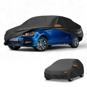 Partuto Volkswagenに対応・ポロ2001-2023用の防水全天候型日除けフルエクステリアカバー、アルミフィルムブラック、反射ストリップ付き