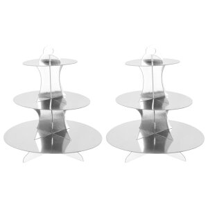 CAPASTEC カップケーキスタンド 三層丸型カップケーキスタンドタワー 誕生日や結婚式のパーティー装飾用 ダンボール製デザートカップケーキスタンドタワー 2個 シルバートーン