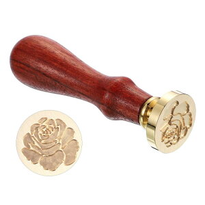PATIKIL ローズワックスシールスタンプ 花 封蝋スタンプ クラシックなレトロな取り外し可能な真鍮製ヘッド 木製ハンドル 封筒 招待状用 茶色