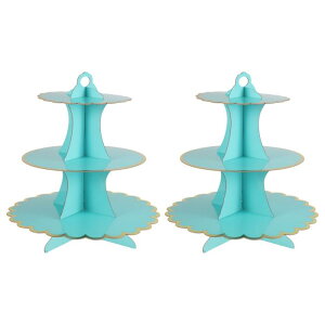 CAPASTEC カップケーキスタンド 3段階のカップケーキスタンドタワー 誕生日や結婚式のパーティー装飾用 ダンボール製デザートカップケーキスタンドタワー 2個 ブルー