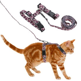 CAPASTEC 猫用ハーネスとリードセット、大きな猫や小さな猫用の脱出防止猫用ハーネス、旅行や散歩用の軽量で柔らかいペット用ハーネスとリードセット、ピンク