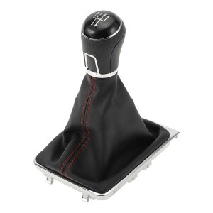 INFINAUTO 2013-2021年用のVWに対応 Passat用のプラスチック製の黒と赤のフェイクレザー製の5速マニュアルギアシフトノブカバー ギアボックススティックシフトレバーノブNo.3AA711113A 1個