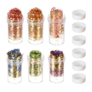 36gの金箔6本セット メッシュ模擬金箔樹脂 ネイルアート 絵画 クラフト ジュ エリー作り用の金箔シート 赤 オレンジ ピンク 青 緑 紫(6g入り1本)