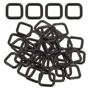 36個 メタル長方形リングバックル 3/5" x 3/5" スクエアストラップウェビングベルトリング キャンプ用犬用荷物ベルトクラフトDIYアクセサリー 黒