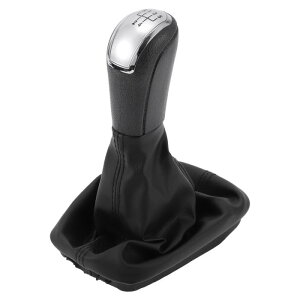 TUCKBOLD スコダに対応・ファビアI用の5速マニュアルギアシフトノブとカバー | ギアボックススティックシフターレバーノブ ブラックシルバートーン プラスチックフェイクレザー 1個