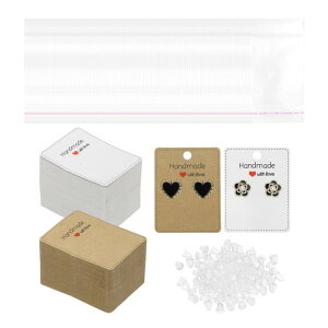 PATIKIL イヤリングディスプレイカード 300枚 長方形カードストックイヤリングホルダー空白タグ パッケージングバッグとイヤリングバックス付き イヤリング 掛け収納用 ホワイト/茶色