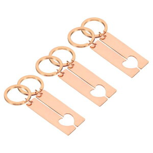 PATIKIL 3ペア 金属スタンピング空白 金属キーホルダー空白 長方形 スタンプタグ空白 ステンレススチール DIYハートネームタグ レー ザー彫刻 キーホルダー カップル用 ローズ金色