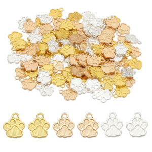 PATIKIL 宝石メイキング装飾バルク 120個 犬 足 動物 足跡ペンダントDIYネックレス ブレスレット イヤリング作りとクラフト 明るいシルバー/ライト金色/金色
