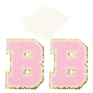 PATIKIL アイロン文字パッチ 2パックのシェニールグリッターレターパッチ ジーンズ 衣類 バッグ 帽子 シャツ クラフトの修理用テープ付き刺繍パッチ ピンク アルファベットB