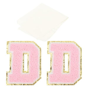 PATIKIL アイロン文字パッチ 2パックのシェニールグリッターレターパッチ ジーンズ 衣類 バッグ 帽子 シャツ クラフトの修理用テープ付き ピンク アルファベットD