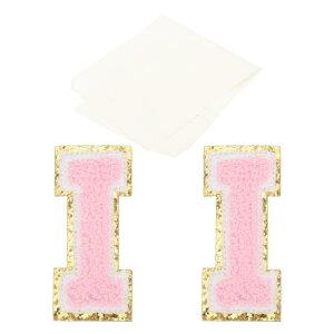 PATIKIL アイロン文字パッチ 2パックのシェニールグリッターレターパッチ ジーンズ 衣類 バッグ 帽子 シャツ クラフトの修理用テープ付き ピンク アルファベットI