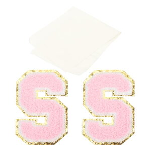 PATIKIL アイロン文字パッチ 2パックのシェニールグリッターレターパッチ ジーンズ 衣類 バッグ 帽子 シャツ クラフトの修理用テープ付き ピンク アルファベットS