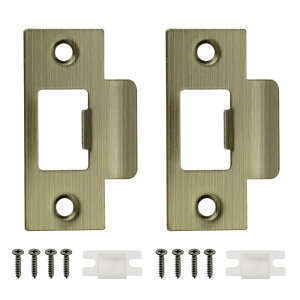 PATIKIL 70 mm ドアロックストライクプレート 2個 ステンレス Tストライク デッドボルト ストライクプレート ドアバックプレート ネジ付き 室内 屋外ドア用 大穴 ブロンズ