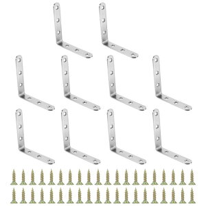PATIKIL ステンレススチールコーナーブ ラケット 4.92 x 4.92インチ 10個 Lブ ラケットジョイント 右角サポートブ ラケット L字型コーナーファスナー 棚用ネジ付き シルバー