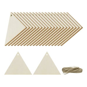 三角形の空白木製タグ 穴付き 未完成の木片 木製ギフトタグ 10 Mロープ付き クラフトプロジェクト 吊り下げ装飾 ギフト作り用 7 x 8 cm 36個