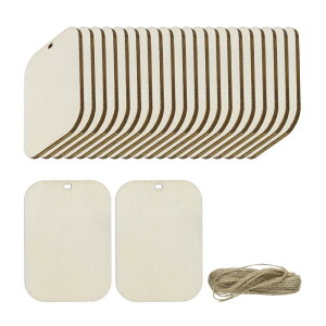 角丸長方形の空白木製タグ 穴付き 未完成の木片 木製ギフトタグ 10 Mロープ付き クラフトプロジェクト 吊り下げ装飾 ギフト作り用 5 x 7 cm 36個