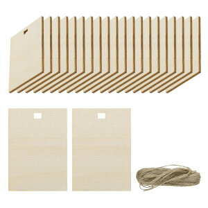 直角長方形の空白木製タグ 穴付き 未完成の木片 木製ギフトタグ 10 Mロープ付き クラフトプロジェクト 吊り下げ装飾 ギフト作り用 7 x 11 cm 36個