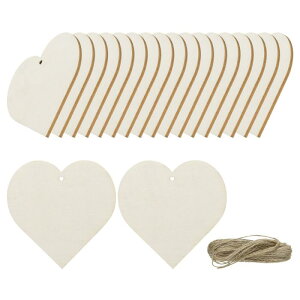 ハート型空白木製タグ 穴付き 未完成の木片 木製ギフトタグ 10 Mロープ付き クラフトプロジェクト 吊り下げ装飾 ギフト作り用 10 x 10 cm 20個
