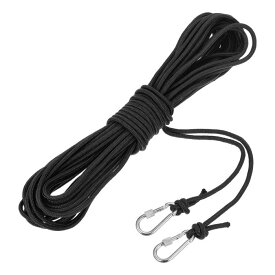 フック付きホローブレードポリプロピレンアンカーロープ 1/4"66フィートナイロンフロー ティングライン マリンプール用ライフボートアンカーロープ 黒