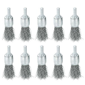 ドリル用ワイヤー毛先10セット 3/4"直径 研磨用ワイヤーホイール 1/4"丸シャンク ステンレス製カップ毛先 粗いクリンプ ドリル用アタッチメント 錆落とし 金属塗装剥離用
