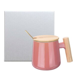 セラミックコーヒーマグセット12.85オンスシンプルな木製ハンドル大きなティーカップ手作りセラミックマグギフトボックス付き蓋とスプーンオフィスキッチン家庭用女性と男性へのギフト