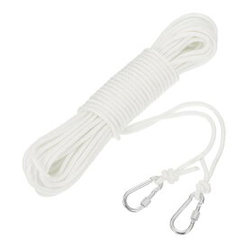 フック付きホローブレードポリプロピレンアンカーロープ 1/4"66フィートナイロンフロー ティングライン マリンプール用ライフボートアンカーロープ ホワイト