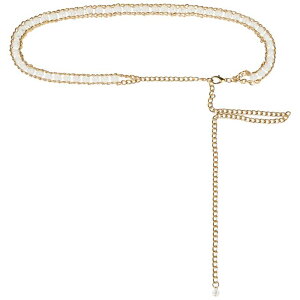 Elerevyo Waist Chain Belts, Metal Gold Rhinestone Crystal Body Chain Belt for Dress Jean White Fit waist up to 110cm/43