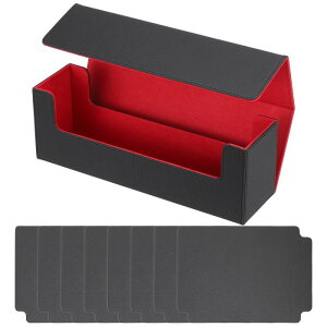 PATIKIL トレーディングカード用カード収納ボックス 400枚以上収納可能なPUレザー製マグネット開閉式カード収納デッキボックスホルダー 6つ 仕切り付き マジックゲームカード用 黒/レッド