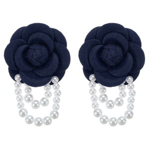 PATIKIL 生地カメリアフラワーブローチ 2個エレガ ントなパールタッセルブローチフラワーピンブレスレットデュアルユース女性スーツハットドレスシャツネクタイコサージュ ネイビーブルー