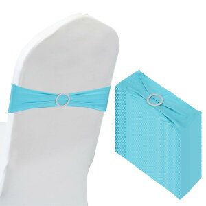 PATIKIL 35 x 13 cm 伸ばしチェアサッシュボウ 50個 伸縮性 椅子用バンドサッシュ バックルスライダー付き 結婚式 宴会装飾用 ブルー