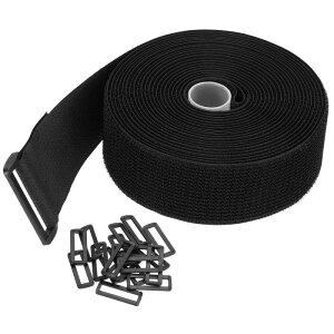 PATIKIL フックアンドループストラップ 2" x 16フィート プラスチックバックル20個付き 固定シンチストラップ 再利用可能なナイロン固定コードタイ 収納整理用 黒