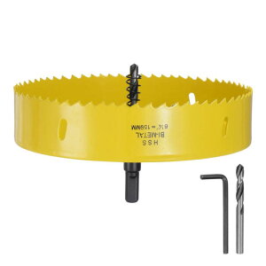 バイメタルホールソーキット M42 高速鋼ホールソードリルビットカッター 9.5 mm六角シャンクアーバーセンタードリルレンチ付き 木材 プラスチック 乾式壁 合板用 直径159 mm