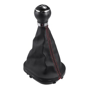 VekAuto VWに対応 Caddy II 2 2004-2009対応 5速マニュアルギアシフトノブとブートダストカバー 耐久性のある黒レッドのフェイクレザースティックシフトレバーノブ