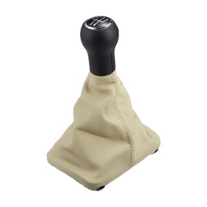 VekAuto VWに対応ビートル1998-2009用の5速マニュアルギアシフトノブとブートダストカバー 耐久性のある黒ベージュのフェイクレザースティックシフトレバーノブ