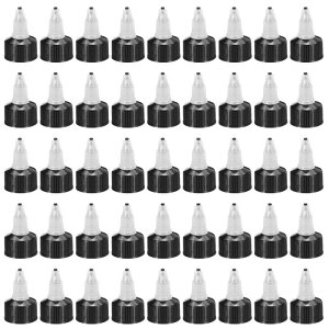PATIKIL 24/410ツイス トボトルキャップ 45個 プラスチックリブエッジスクイー ズボトル交換キャップ ペイント蓋接着剤ディスペンシングボトル用フォームガスケット付き 黒