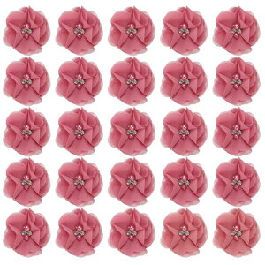PATIKIL 2"シフォンフラワー 30個 ファブリックフラワーソーイングアップリケ装飾品 ライトレッド ラインストーンパール付き DIYクラフト ウェディングヘッドバンド パーティー装飾用