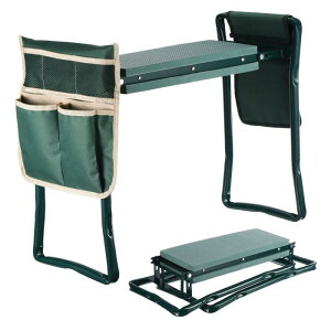 ガーデンニーラー&シート ガーデンベンチ ツールポーチ2個付き ひざまずいて座る場合用 女性 男性 庭師へのガーデニングギフト用 緑