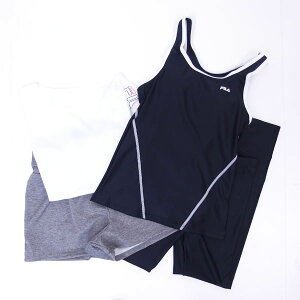 FILA フィラ レディース フィットネス水着 水陸両用4点セット(Tシャツ/キャミソール/ショートパンツ/レギンス) 319231 フィットネス 水着 女性 体型カバー 大きいサイズ プール 水泳 スイミング