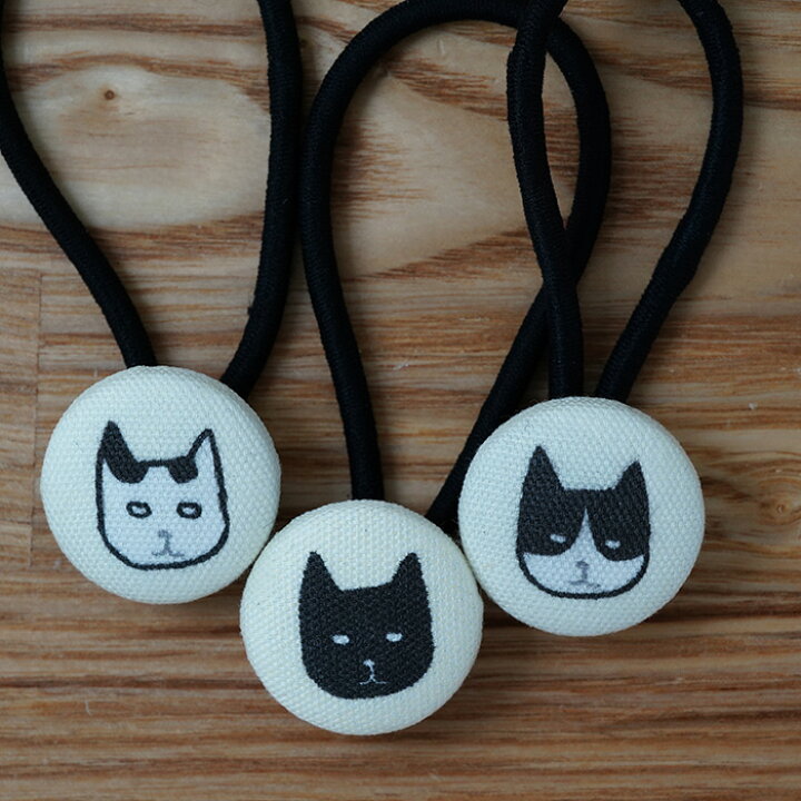 165円 代引き手数料無料 ヘアゴム 髪飾り ミケ猫 黒猫 ハチワレ猫 おしゃれ かわいい