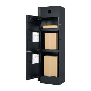 宅配便 複数受取 可能 「 宅配ボックス付 機能門柱 ミース カラー:ブラック アンカー仕様 」 郵便ポスト 黒 おしゃれ 複数 宅配ポスト 大型 置き配ボックス 一体型 メール便 大型ポスト 荷