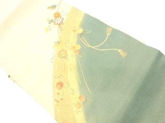 公式直営 金彩菊に麻の葉・紐模様刺繍名古屋帯リサイクル中古
