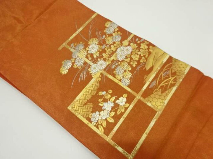 楽天市場】金通し箔置菊模様刺繍名古屋帯【リサイクル】【中古 